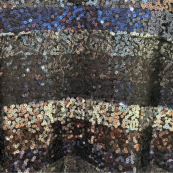 Quacker Factory Black Blouse w/Silver and Gold Sequin Stripes on Front. Size XL. - Picture 4 of 6